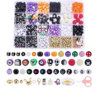 CRAFTYMELODY Kit de Fabrication de Bracelets en Acrylique avec Perles D'Halloween Perles en Forme de Tête de Mort et Lettres avec Ciseaux Cordon Élastique Anneaux Ouverts