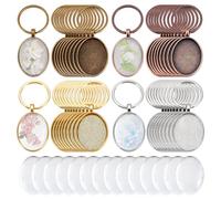 CRAFTYMELODY Kit de Fabrication de Porte Clés Cabochon 24 couleurs 4 ensemble Supports de Pendentif en Alliage Plateaux de Cabochons en Verre Plateau Vierge Kit de Fabrication de Porte Clés DIY