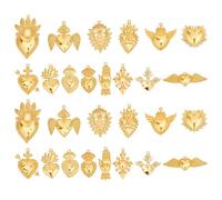 CRAFTYMELODY Lot de 14 breloques en Forme de Cœur Sacré en Oxyde de Zirconium Doré en Alliage avec Anneaux Ouverts pour la Fabrication de Bijoux