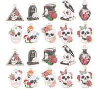 CRAFTYMELODY Lot de 20 pendentifs squelette en émail - 10 styles - Thème Halloween - Plaqué or clair - Pour la fabrication de bijoux