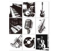 CRAFTYMELODY Lot de 9 affiche Murale Vintage Représentant un Instrument de Musique en Noir et Blanc Décoration Murale 8x10cm Sans Cadre