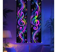 CRAFTYMELODY Pack de 2 de notes de musique néon fluorescentes dans le noir e sol réactive aux UV, décor mural 12,9×51 pouces avec corde