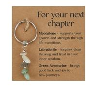 CRAFTYMELODY Porte Clés en Cristal Cadeaux de Retraite Pierre de Lune pour Votre Prochain Chapitre Porte Clés avec Carte D'Adieu Cadeau de Départ