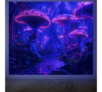CRAFTYMELODY Tapisserie Champignon à Lumière Noire Phosphorescente Tapisserie UV Réactive au Néon Décoration Murale Forêt de Champignons 5951 x (5)(1) cm Clip Autocollant Auto Adhésif