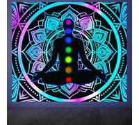 CRAFTYMELODY Tapisserie Lumineuse Noire pour Méditateur Phosphorescente Réactive aux UV Mandalas Décoration Murale 5951 x (5) cm