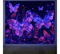 CRAFTYMELODY Tapisserie Lumineuse Papillon Phosphorescente en Cristal Réactif aux UV Décoration Murale en Forme de Papillon 5951 x (5) cm avec Crochet et Clip Autocollant.