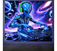 CRAFTYMELODY Tapisserie Murale Alien DJ Fluorescente Néon Extraterrestre Phosphorescent Réactive aux UV 5951 x (5) cm avec Crochet