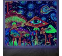 CRAFTYMELODY Tapisserie Murale Œil de Champignon Néon Fluorescent Œil Omniscient Phosphorescent Réactive aux UV Motif Forêt Psychédélique 5951 x (5) cm avec Crochet
