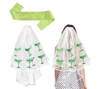 CRAFTYMELODY Voile de Mariage en Gaze avec Motif Verre à Vin et 1 ceintures en Polyester pour Future Mariée Décoration de Fête pour Enterrement de Vie Jeune Fille Margarita Accessoires pour Cheveux
