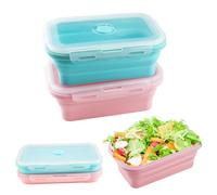 Cragmut 2 Pièces Boîtes à Déjeuner Pliables, 800ML Récipients Pliables en Silicone avec Couvercles Boîte à Lunch Pliable Anti-Fuite pour Bureau Camping Pique-Nique (Bleu, Rose)