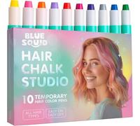 Craie Cheveux Blue Squid pour Filles - 10 Crayons de Couleur Temporaire Lavable et Sûre pour Enfants - Cadeaux d'Anniversaire et Noël pour Ados, Cheveux Foncés, Âges 6 à 12