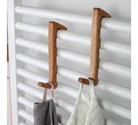 Craman Oak Hooks for Radiateur - Crochets de serviette en bois - Pas de perçage - Crochets à clipser pour radiateur de salle de bain - Convient à tous les radiateurs standard (square edges)