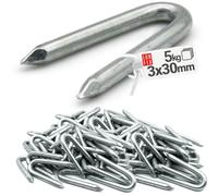 Crampillon acier galvanisé 3 x 30 mm, 5 kg env. 1525 pcs, crampillons pour cloture, clous en U, clou double pointe, grillage a poule, treillis, piquet bois, piquet cloture, Lun Fix