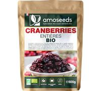 Cranberries Entières Bio 500G | Sans sucre ajouté, naturellement sucrées au jus de pomme | Qualité Supérieure