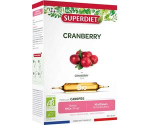 Cranberry bio - Confort urinaire - Ampoules | Cure de 20 ampoules de 10ml - Titré en PACs 25mg, ProAnthoCyanidines - Fabrication française - Vegan - Superdiet