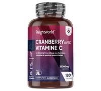 Cranberry Gelules 50000mg 200mg Vitamine C, 180 Gélules Vegan Pour 3 Mois d’Approvisionnement, Extrait Canneberge et Vit C, Sans OGM et Sans Stearate De Magnesium