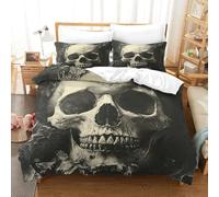 Crâne 3D Housse De Couette Literie Avec Housses De Couettes Taies D'oreillers Mode Unique Microfibre Tatouage imprimé gothique Parure De Lit Imprimé Avec Fermeture Éclair Adolescents Double（200x200cm）