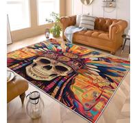 CrâNe à Motif Tribal Ancien Tapis Décoratif Moderne à Poils Courts, Doux et Moelleux, Dessous Antidérapant, Lavable en Machine Coloré Tapis de Salon, Chambre et Entrée 140x200 cm