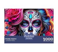 Crâne à Sucre Girl 1000 Pièces Puzzle pour Adultes Jeu Stimulant Puzzle Anti-Stress Cultiver l'esprit D'équipe pour Décorations Familiales 38x26cm/1000pcs