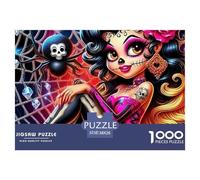 Crâne à Sucre Girl 1000 Pièces Puzzle pour Adultes Jeu Stimulant Puzzle Anti-Stress Entraîner La Mémoire du Cerveau pour Hommes, Femmes, Seniors 38x26cm/1000pcs