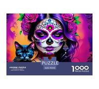 Crâne à Sucre Girl 1000 Pièces Puzzle pour Adultes Jeux De Défi Familial Puzzle Anti-Stress Entraîner La Mémoire du Cerveau pour Décorations Familiales 70x50cm/1000pcs