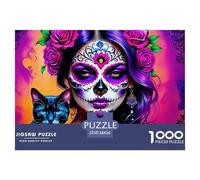 Crâne à Sucre Girl 1000 Pièces Puzzle pour Adultes Jeux Éducatifs Divertissement Apaisant Cultiver l'esprit D'équipe pour Hommes, Femmes, Seniors 38x26cm/1000pcs