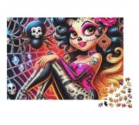 Crâne à Sucre Girl 1000 Pièces Puzzle pour Adultes Jeux Éducatifs Puzzle Anti-Stress Entraîner La Mémoire du Cerveau pour Hommes, Femmes, Seniors 1000pcs (75x50cm)