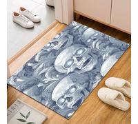 Crâne Abstrait Bleu Tapis Salon Moderne 60x90cm Tapis Antidérapant à Poil Ras, Crâne de Fleurs Rug Ne Perde Pas de Peluches, Facile à Entretenir Moquette Chambre