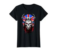 Crâne Angleterre Union Jack Drapeau UK Viking MMA Warrior T-Shirt Graphique avec Valeur, Femme, Noir, XS