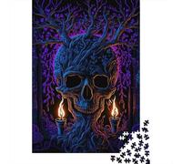 Crâne Arbre Puzzle 1000 Pièces Papier pour Adultes Lumière de Bougie Décor Maison Famille 70x50cm/1000pcs
