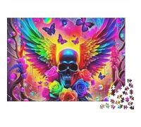 Crâne Arc-en-Ciel Puzzle 1000 Pièces Papier Puzzle pour Adultes Ailes et Papillons Jeu de Puzzle 1000 Pièces Détente Décoration Cadeau 70x50cm/1000pcs