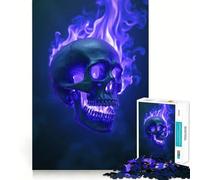 Crâne aux Flammes Bleues V Puzzle de 1000 pièces pour Adolescents Jeu Intelligent pour Partager Un Moment de complicité Assemblage d'une Image Pièce d'art 38x26cm