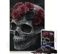 Crâne avec Couronne de Roses Puzzle 1000 pièces pour Adultes Jeu de réflexion et de Partage Découpe de précision Décoration Artistique 38x52cm