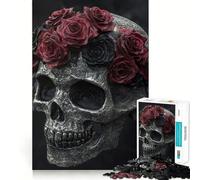 Crâne avec Couronne de Roses Puzzle 1000 pièces pour Adultes Jeu de réflexion et de Partage Découpe de précision Décoration Artistique 38x52cm