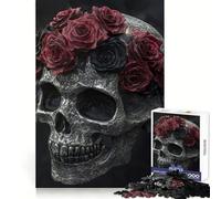 Crâne avec Couronne de Roses Puzzle 1000 pièces pour Adultes Jeu d'exercice Mental Design Relaxant Cadeau saisonnier 38x26cm