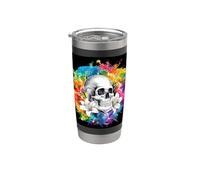 Crâne avec des lys pour les goths et les emos Gobelet isotherme en acier inoxydable double paroi