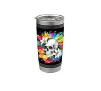 Crâne avec des lys pour les goths et les emos Gobelet isotherme en acier inoxydable double paroi