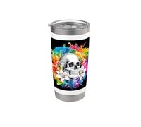 Crâne avec des lys pour les goths et les emos Gobelet isotherme en acier inoxydable double paroi