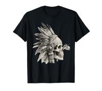 Crâne Aztèque Maya Mexicaine Plumes Mayas Indigènes Azteca T-Shirt