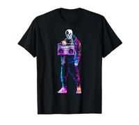 Crâne coloré tient la radio motif musique œuvre d'art crâne T-Shirt