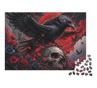 Crâne Corbeau Fleur Puzzle, 1000 Pièces pour Adultes Haute Qualité | 52x38cm Amateurs De Puzzles, Cadeau D'anniversaire, Carton, Réduction Du Stress, Découpe Précise