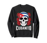 Crâne Cubanito Drapeau Cubain Roses Rouges Sweatshirt