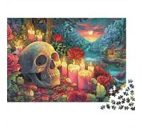 Crâne dans Le Jardin 1000 Piece Sturdy Cardboard Family Art Gothique Rose Puzzle Holiday Activity Party Game Gift Mind Relaxation for Puzzle Collectors 70x50cm/1000pcs