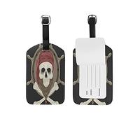 Crâne De Capitaine Pirate Etiquettes à Bagages de Valises Voyage en Cuir Etiquette Nom Adresse ID Tags Drôle pour Les Garçons Filles(3PACK)
