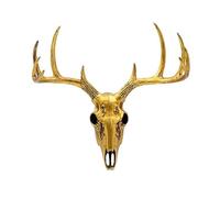 CrâNe de Cerf Factice en Bois Doré, TêTe d'animal NaturaliséE, DéCoration Murale, en RéSine Faite à La Main(C)