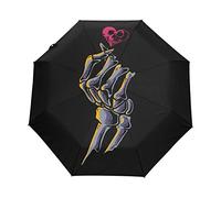 Crâne De Coeur D’Os De Doigt Parapluie Pliant Ouverture et Fermeture Automatique Protection UV Parapluies Pliant Coupe-Vent Ultra-léger pour Voyager Plage Femmes Enfants Fille