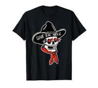 Crâne de Cowboy Reaper x Give em Hell Tatouage Traditionnel Flash T-Shirt Graphique avec Valeur