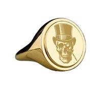 Crâne de détective en argent sterling 925 | Bague plaquée or | Chevalière ovale 15 x 13 mm | Taille de l'anneau : 5-12,5 US Avelaibal | LKDR_0610