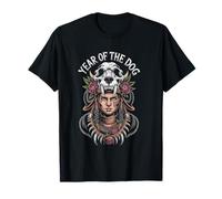 Crâne de guerrier Année du chien Motif roses tribales Force T-Shirt