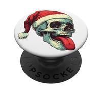 Crâne de Noël, Santa Claus Badass, Music, Cadeau père noël PopSockets PopGrip Adhésif